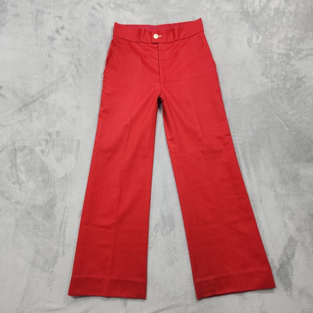 Vintage 70s Pants Womens M Red High Rise Wide Leg Bell Bottom Flare Hippie Boho